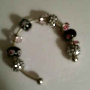 Crystal Beads Silver Tone Ball Clasp Bracelet